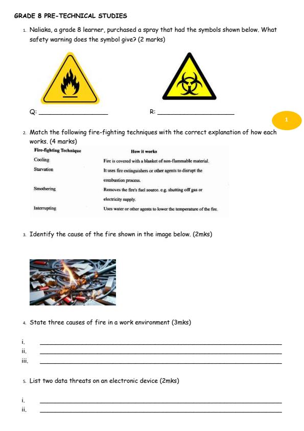 Page 1 – Grade 8 Pre - Technical Studies August 2026 Holiday Assignment – Kenyaplex