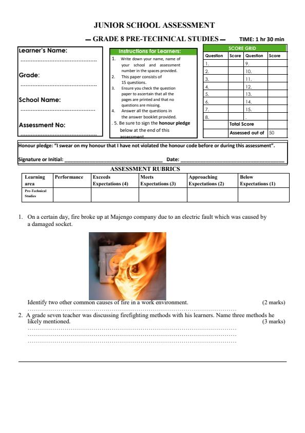 Page 1 – Grade 8 Pre Technical Studies December 2024 Holiday Assignment – Kenyaplex