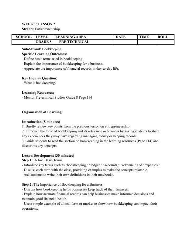 Page 3 – Grade 8 Pre-Technical Studies Lesson Plans Term 3 - Mentor – Kenyaplex