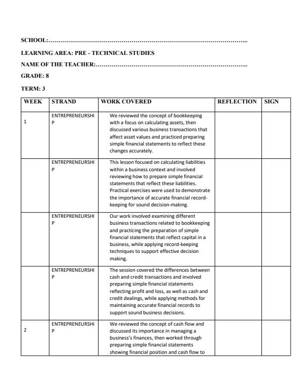 Page 1 – Grade 8 Pre -Technical Studies Records of Work Term 3 - Mentor – Kenyaplex