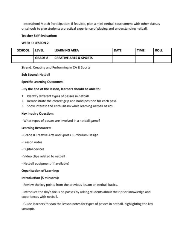 Page 3 – Grade 8 Rationalised Creative Arts and Sports Lesson Plans Term 2 – Kenyaplex