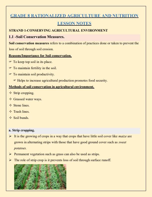 Page 1 – Grade 8 Rationalized Agriculture and Nutrition Lesson Notes – Kenyaplex