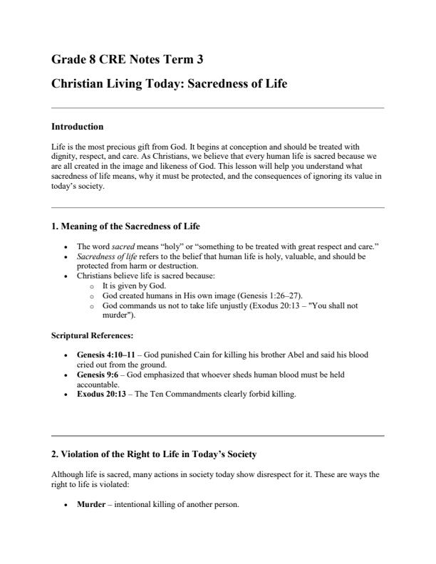 Page 1 – Grade 8 Rationalized CRE Notes Term 3 – Kenyaplex