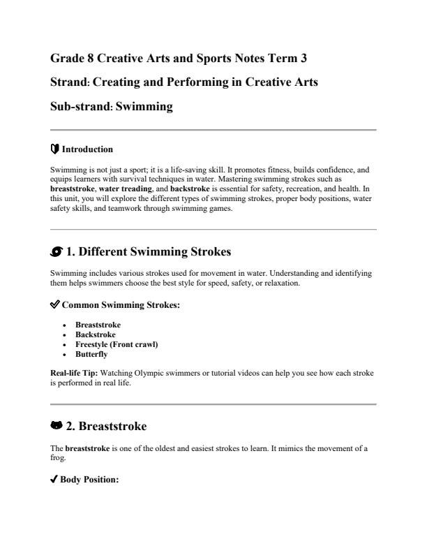 Page 1 – Grade 8 Rationalized Creative Arts and Sports Notes Term 3 – Kenyaplex