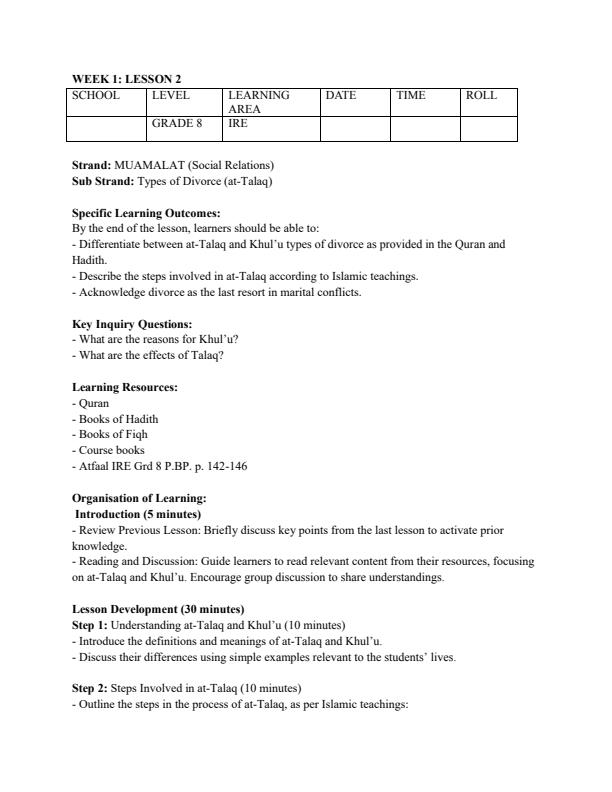 Page 3 – Grade 8 Rationalized IRE Lesson Plans Term 3 - Atfaal – Kenyaplex