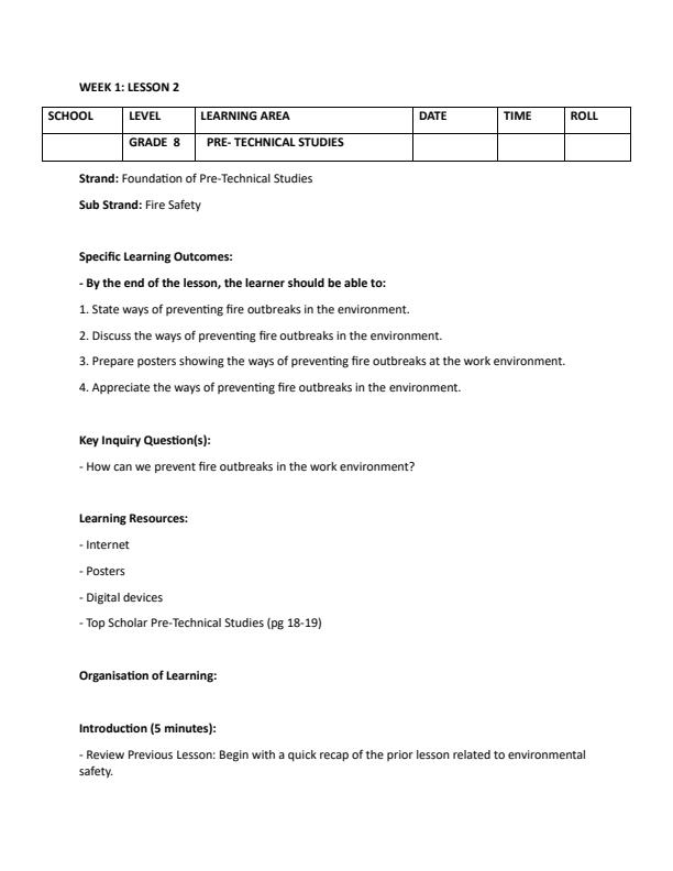 Page 4 – Grade 8 Rationalized Pre Technical Studies Lesson Plans Term 1 – Kenyaplex