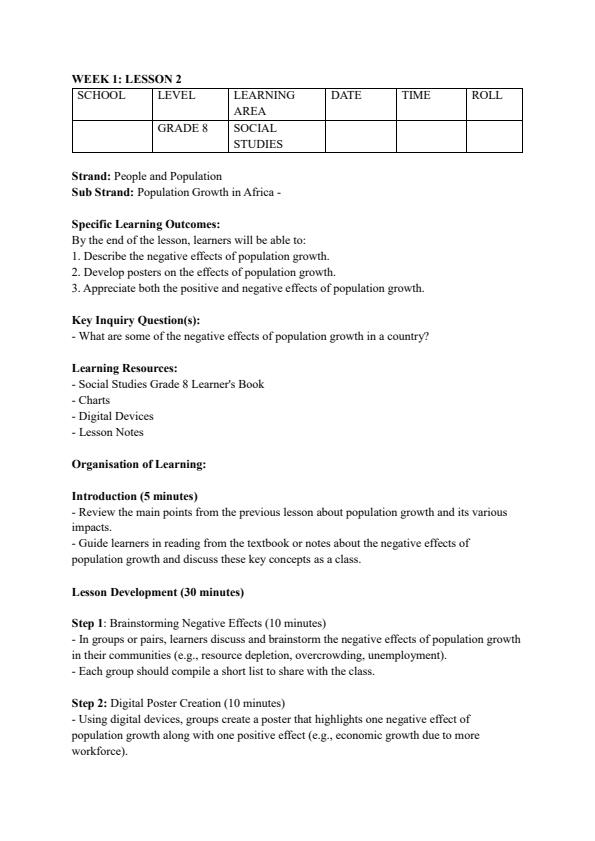 Page 3 – Grade 8 Rationalized Social Studies Lesson Plans Term 2 – Kenyaplex