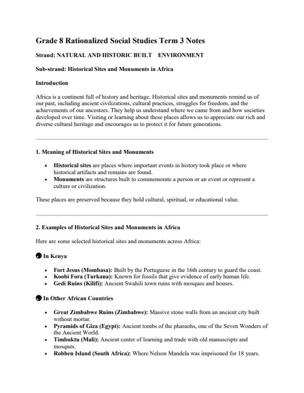Page 1 – Grade 8 Rationalized Social Studies Notes Term 3 – Kenyaplex