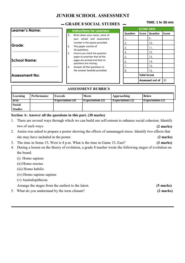 Page 1 – Grade 8 Social Studies December 2024 Holiday Assignment – Kenyaplex