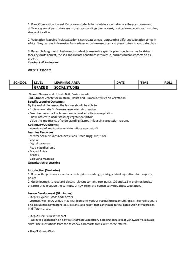 Page 2 – Grade 8 Social Studies Lesson Plans Term 3 - Mentor – Kenyaplex