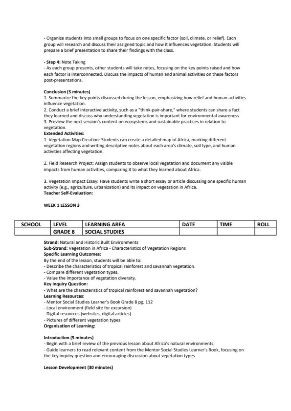 Page 3 – Grade 8 Social Studies Lesson Plans Term 3 - Mentor – Kenyaplex