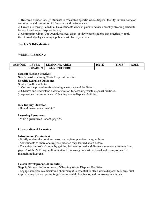 Page 4 – Grade 9 Agriculture Lesson Plans Term 3 - MTP – Kenyaplex