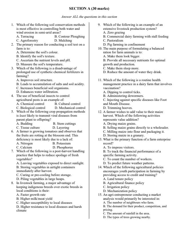 Page 2 – Grade 9 Agriculture and Nutrition August 2025 Holiday Assignment – Kenyaplex