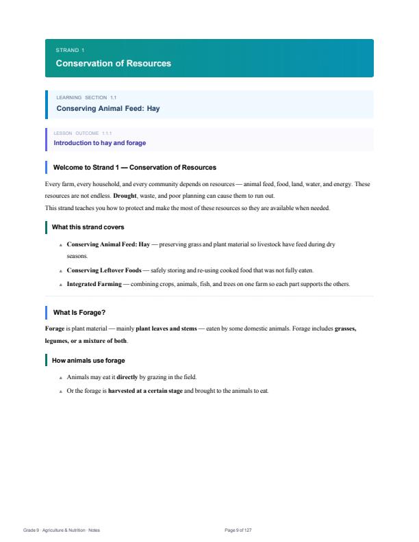 Page 1 – Grade 9 Agriculture and Nutrition Notes Term 1, Term 2, Term 3 (Updated) – Kenyaplex