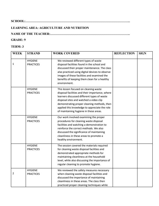Page 1 – Grade 9 Agriculture and Nutrition Records of Work Term 3 - MTP – Kenyaplex