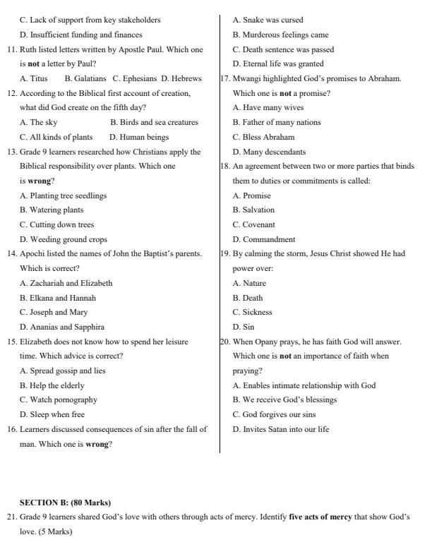 Page 2 – Grade 9 CRE April 2026 Holiday Assignment – Kenyaplex