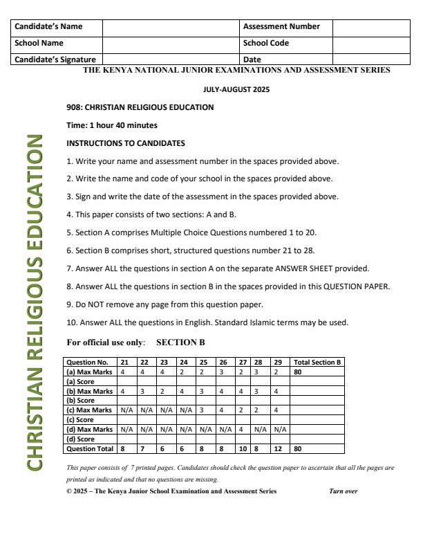 Page 1 – Grade 9 CRE August 2025 Holiday Assignment – Kenyaplex