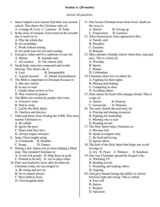 Page 2 – Grade 9 CRE August 2025 Holiday Assignment – Kenyaplex