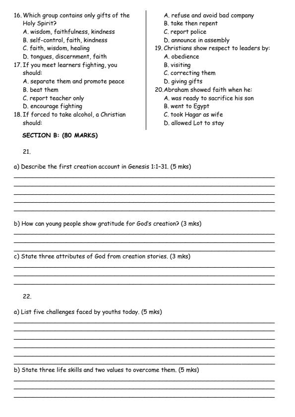 Page 2 – Grade 9 CRE August 2026 Holiday Assignment – Kenyaplex