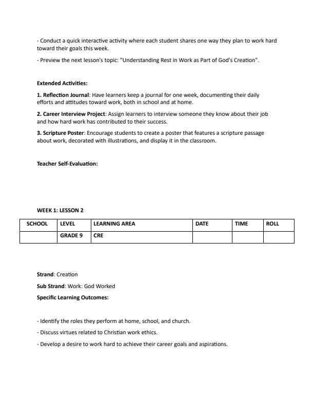 Page 3 – Grade 9 CRE Lesson Plans Term 1 - MTP – Kenyaplex