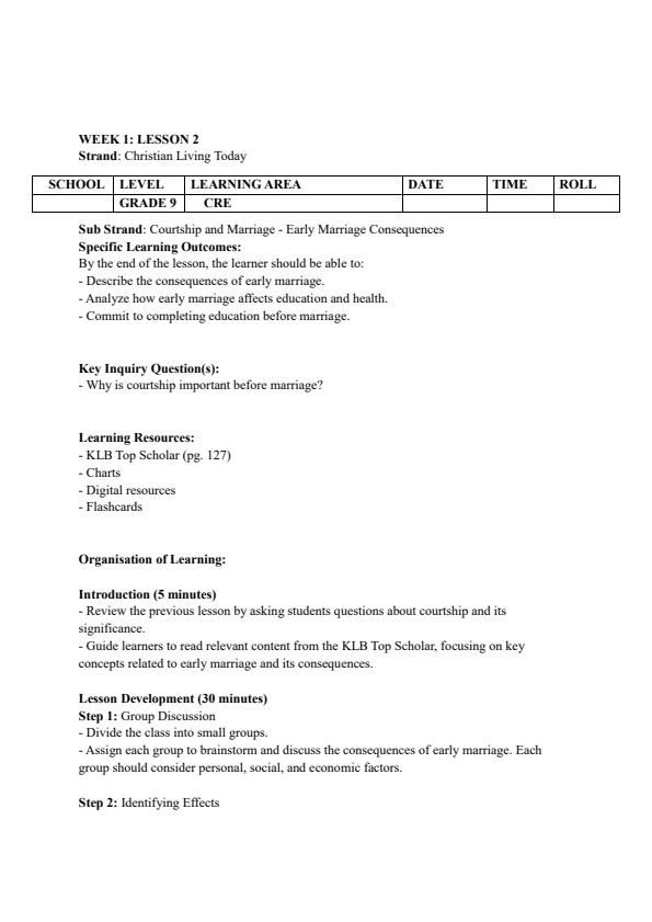 Page 3 – Grade 9 CRE Lesson Plans Term 3 - KLB Top Scholar – Kenyaplex