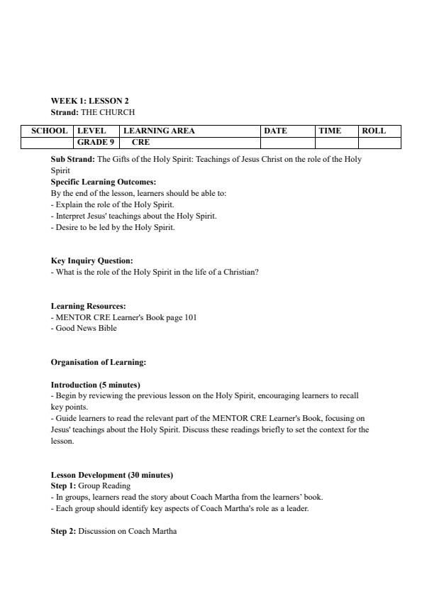 Page 3 – Grade 9 CRE Lesson Plans Term 3 - Mentor – Kenyaplex