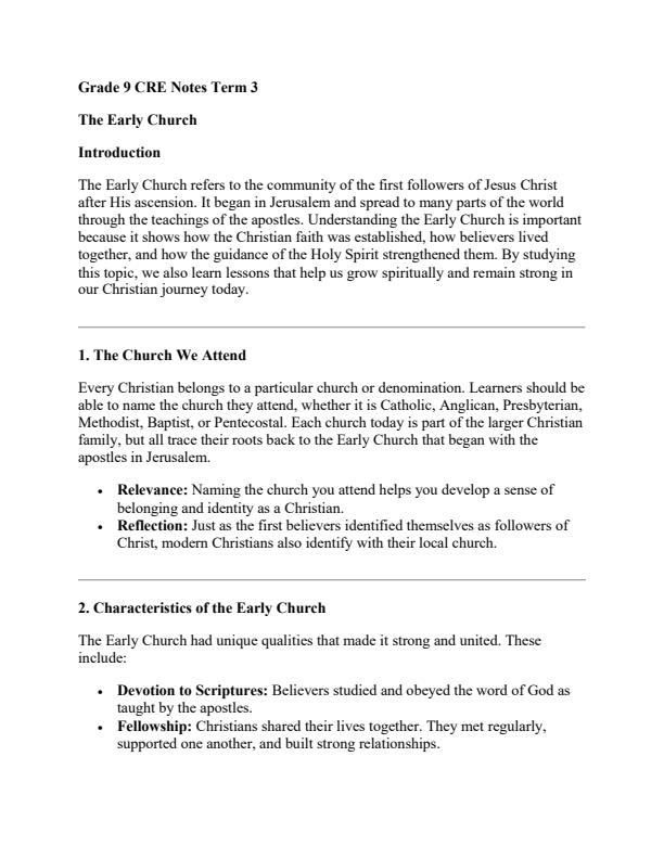 Page 1 – Grade 9 CRE Notes Term 3 – Kenyaplex