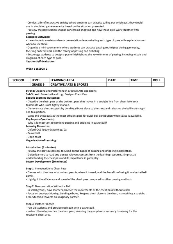 Page 2 – Grade 9 Creative Arts & Sports Lesson Plans Term 3 - Oxford – Kenyaplex