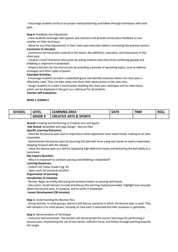Page 3 – Grade 9 Creative Arts & Sports Lesson Plans Term 3 - Oxford – Kenyaplex