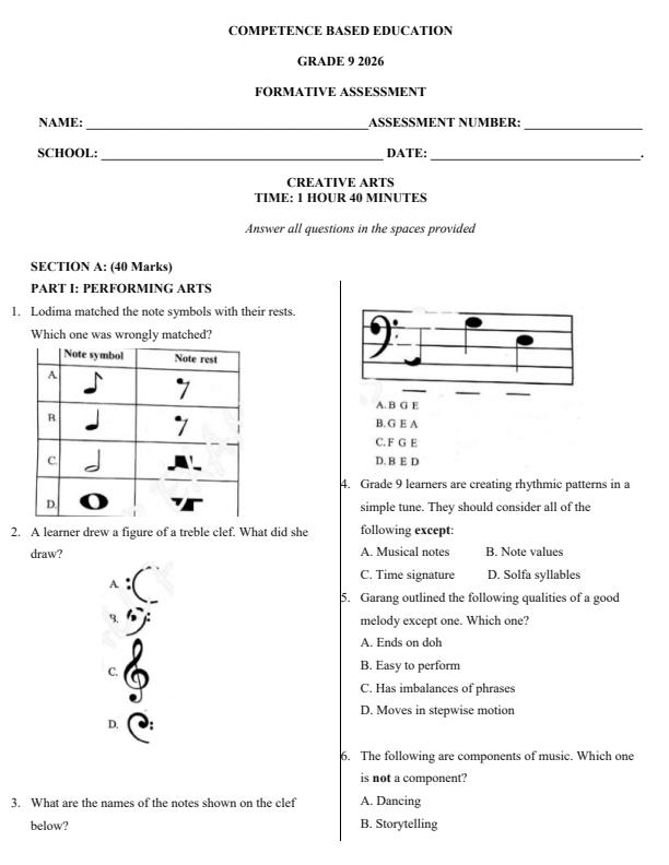 Page 1 – Grade 9 Creative Arts April 2026 Holiday Assignment – Kenyaplex
