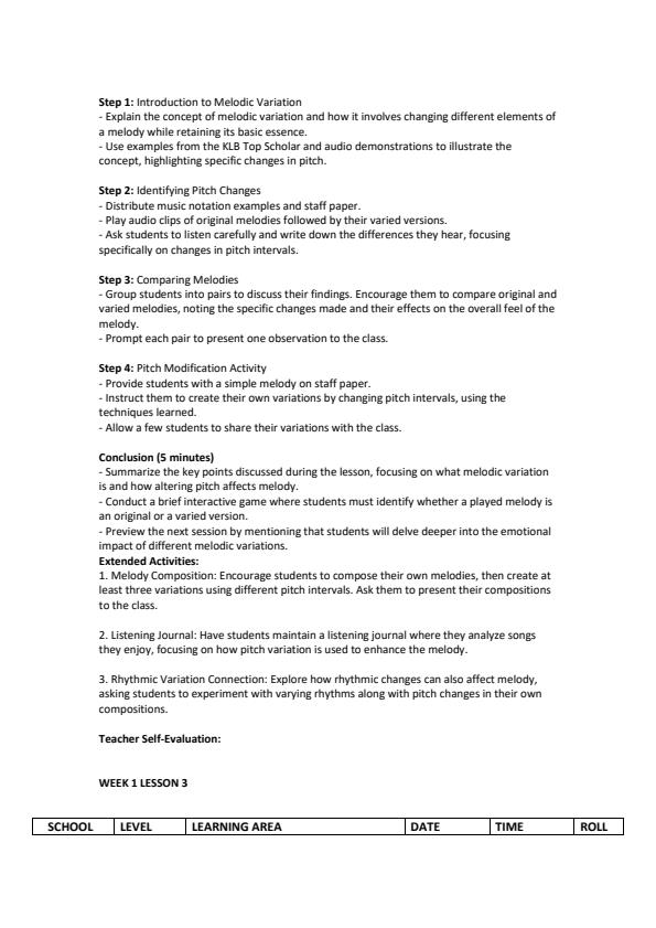 Page 3 – Grade 9 Creative Arts and Sports Lesson Plans Term 2 - KLB Top Scholar – Kenyaplex