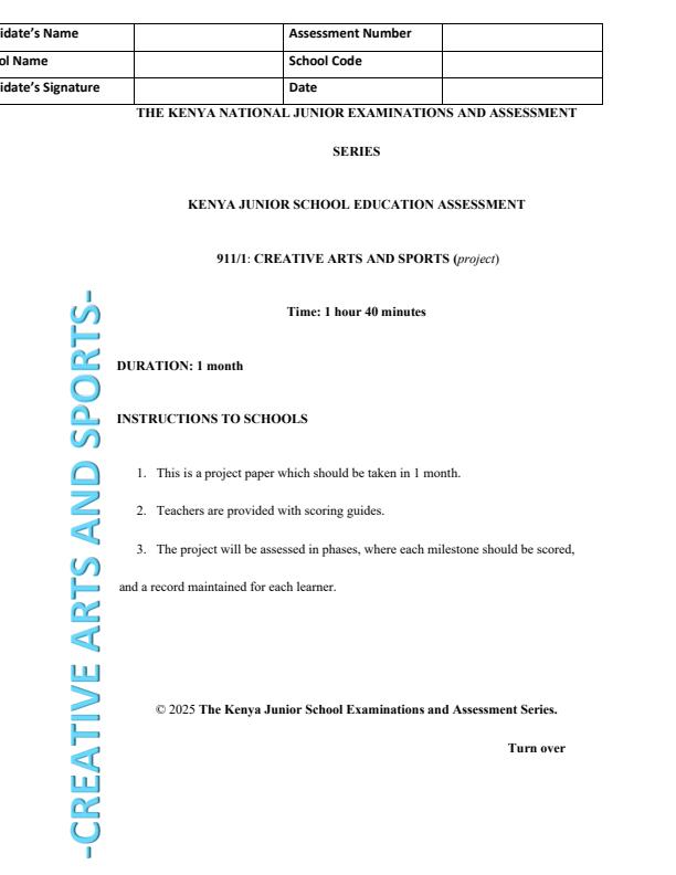 Page 1 – Grade 9 Creative Arts and Sports Paper 1 August 2025 Holiday Assignment – Kenyaplex