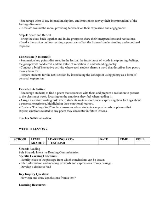 Page 2 – Grade 9 English Lesson Plans Term 3 - Master English – Kenyaplex