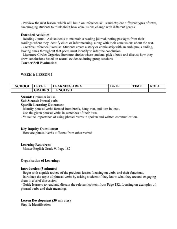 Page 4 – Grade 9 English Lesson Plans Term 3 - Master English – Kenyaplex