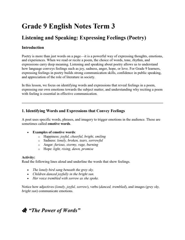 Page 1 – Grade 9 English Notes Term 3 – Kenyaplex