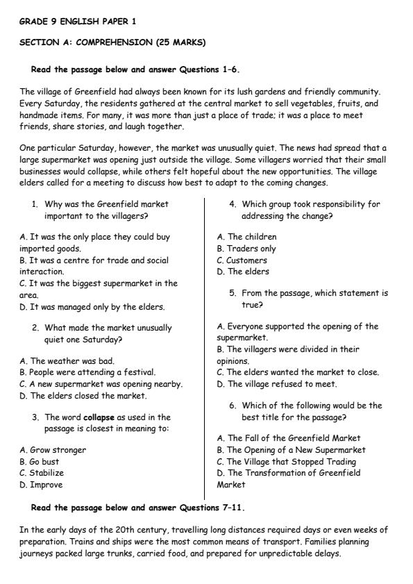 Page 1 – Grade 9 English Paper 1 August 2026 Holiday Assignment – Kenyaplex