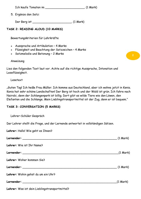 Page 2 – Grade 9 German August 2026 Holiday Assignment – Kenyaplex