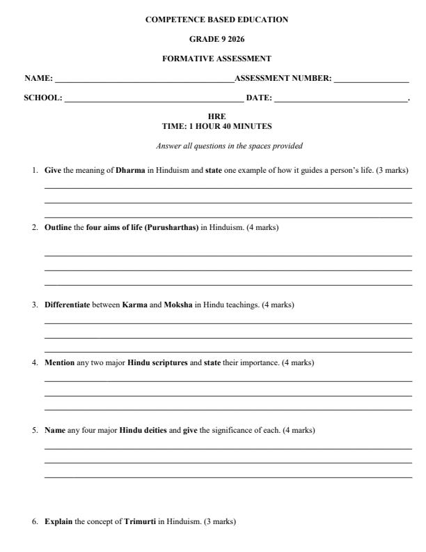 Page 1 – Grade 9 Hindu Religious Education April 2026 Holiday Assignment – Kenyaplex