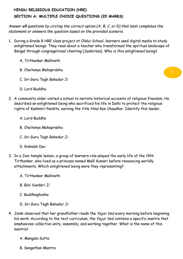 Page 1 – Grade 9 Hindu Religious Education August 2026 Holiday Assignement – Kenyaplex