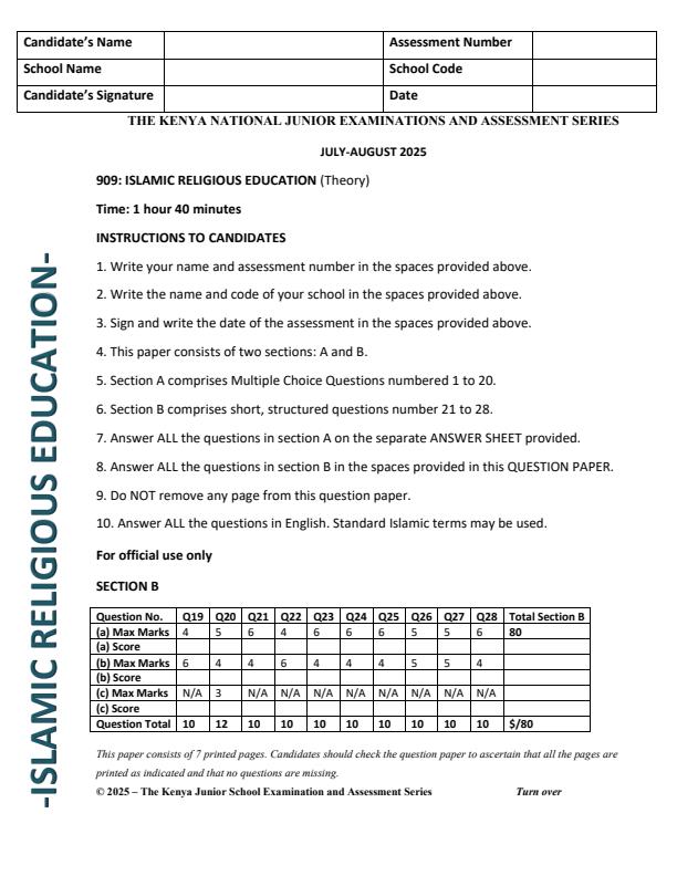 Page 1 – Grade 9 IRE August 2025 Holiday Assignment – Kenyaplex