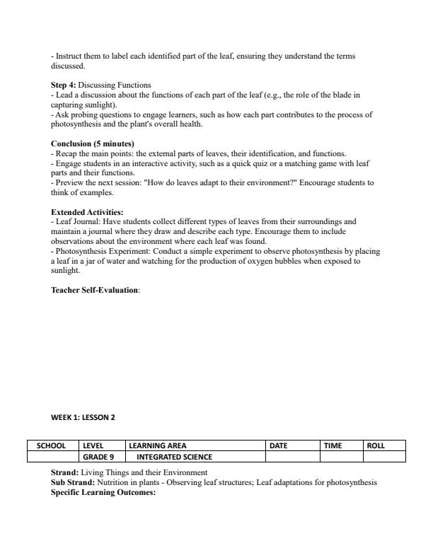 Page 2 – Grade 9 Integrated Science Lesson Plans Term 2 - Mentor – Kenyaplex