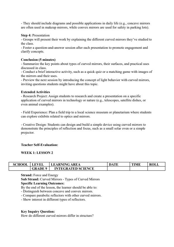 Page 2 – Grade 9 Integrated Science Lesson Plans Term 3 - KLB – Kenyaplex