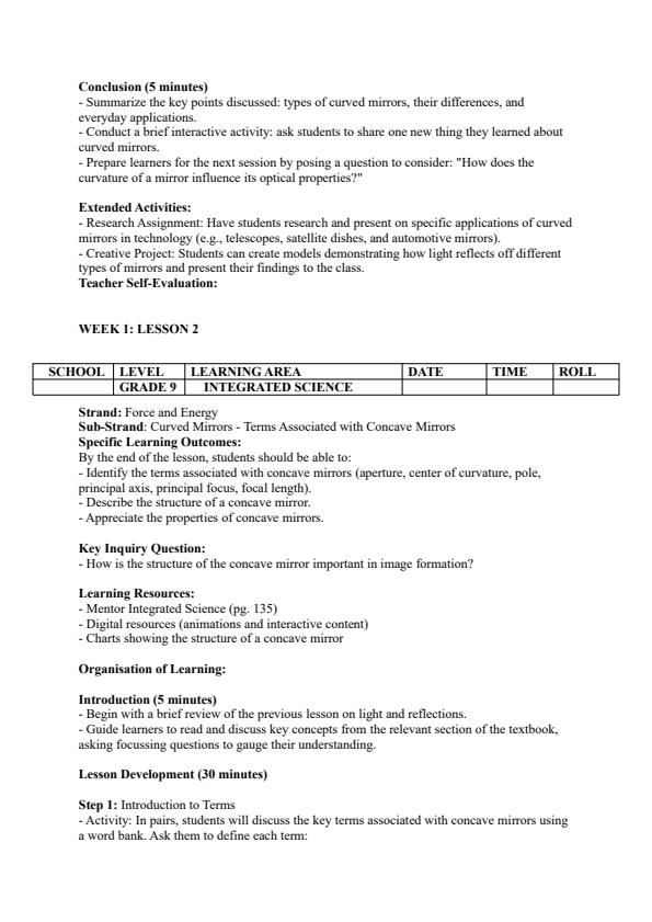 Page 2 – Grade 9 Integrated Science Lesson Plans Term 3 - Mentor – Kenyaplex