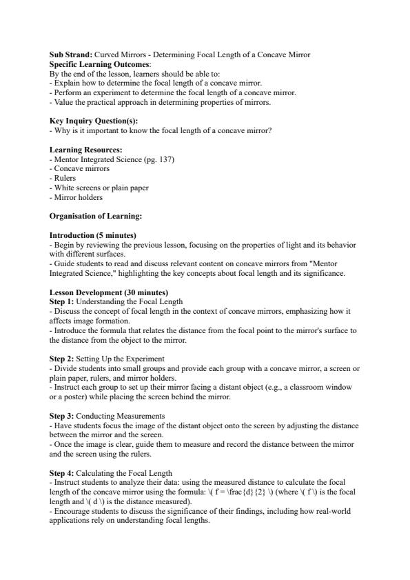 Page 4 – Grade 9 Integrated Science Lesson Plans Term 3 - Mentor – Kenyaplex