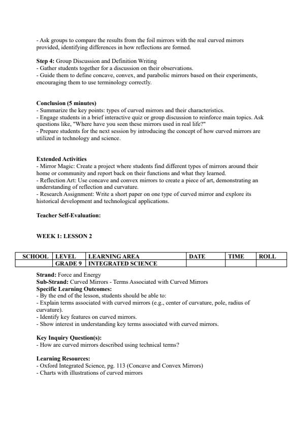 Page 2 – Grade 9 Integrated Science Lesson Plans Term 3 - Oxford – Kenyaplex