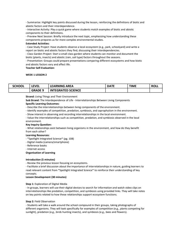 Page 2 – Grade 9 Integrated Science Lesson Plans Term 3 - Spotlight – Kenyaplex