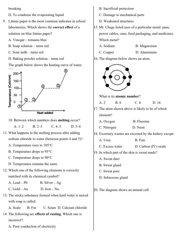 Page 2 – Grade 9 Integrated Science Paper 1 April 2026 Holiday Assignment – Kenyaplex