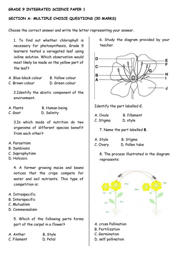 Page 1 – Grade 9 Integrated Science Paper 1 August 2026 Holiday Assignment – Kenyaplex