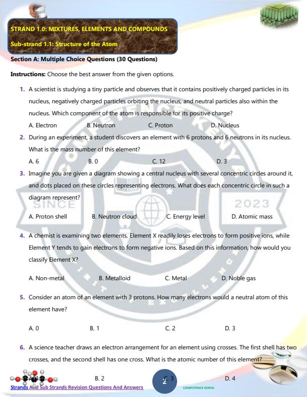 Page 2 – Grade 9 Integrated Science Topical Questions and Answers - Revision Booklet – Kenyaplex