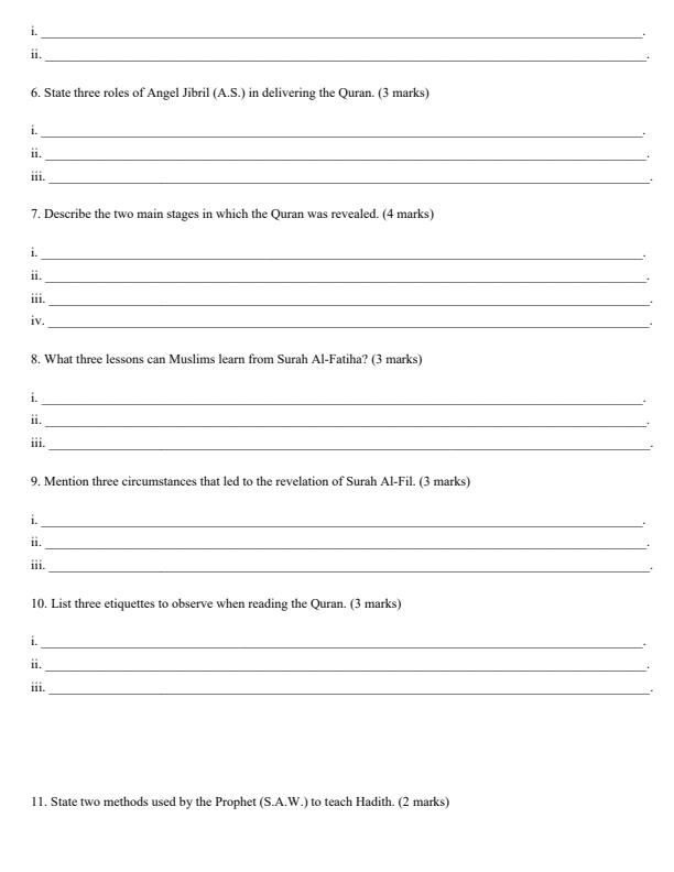 Page 2 – Grade 9 Islamic Religious Education April 2026 Holiday Assignment – Kenyaplex
